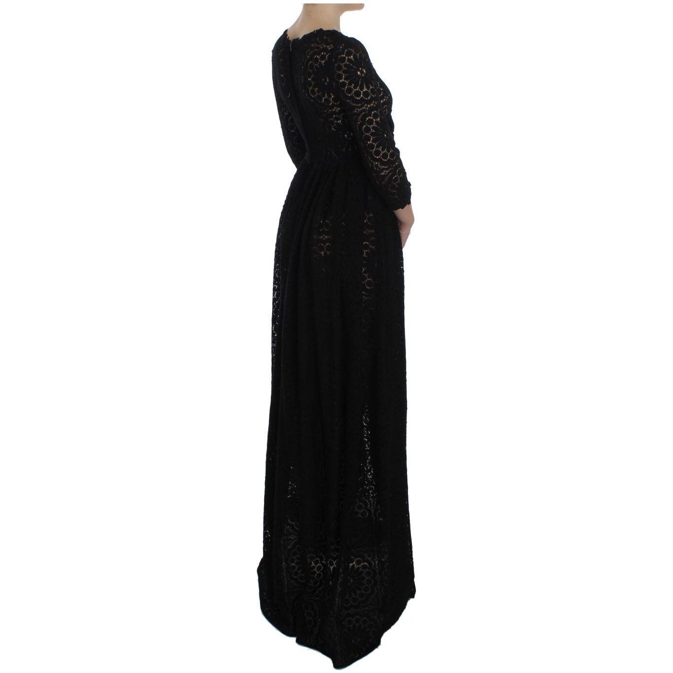 Dolce & Gabbana Black Ricamo Knitted Full Length Maxi Dress