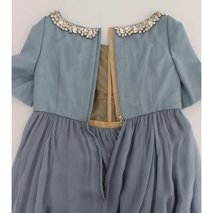 Dolce & Gabbana Blue Silk Crystal Sheath Gown Ball Dress