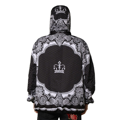 Dolce & Gabbana Black Bandana Print Hooded Bomber Jacket