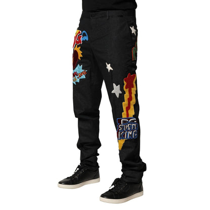 Dolce & Gabbana Black Graphic Embroidery Men Pants