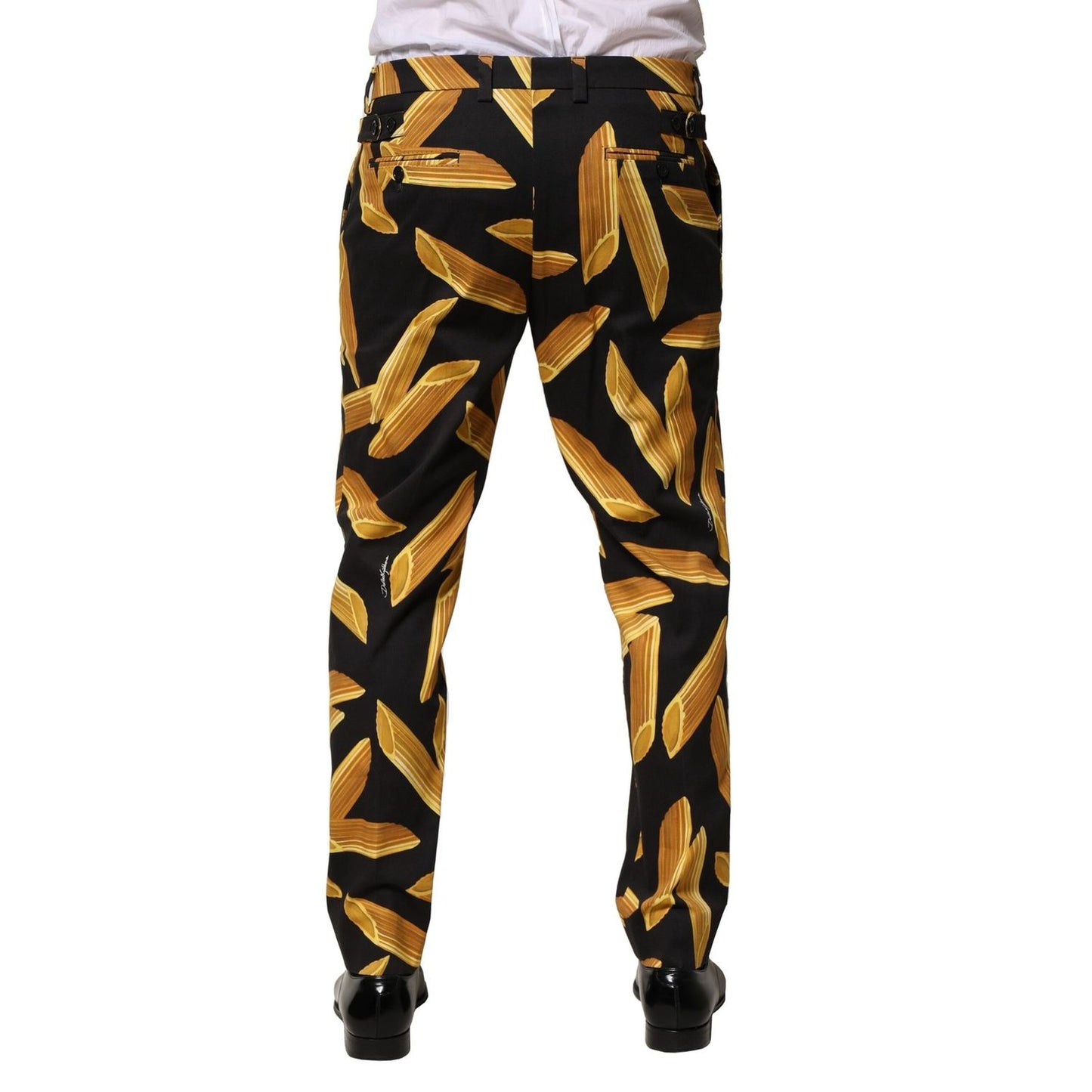 Dolce & Gabbana Black Pasta Print Tapered Men Pants