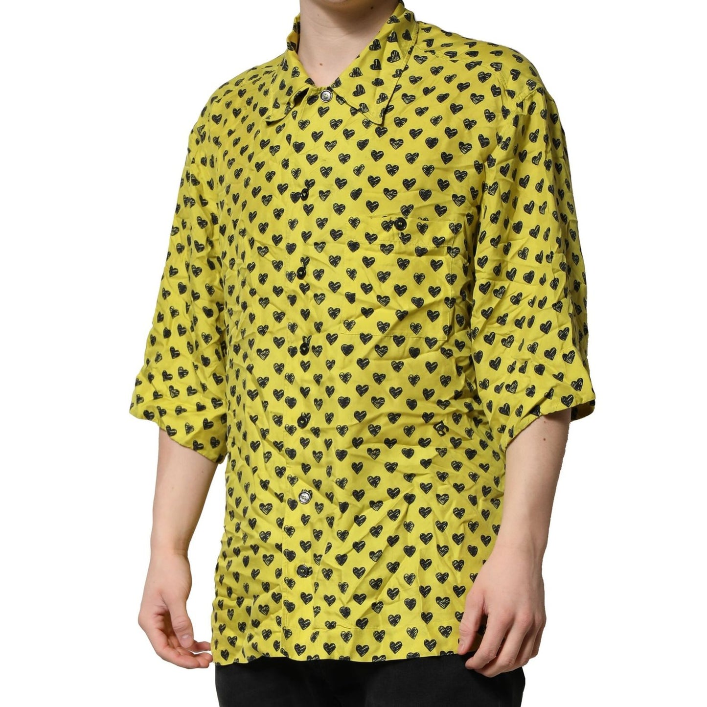 Dolce & Gabbana Yellow Heart Short Sleeves Men Casual Shirt