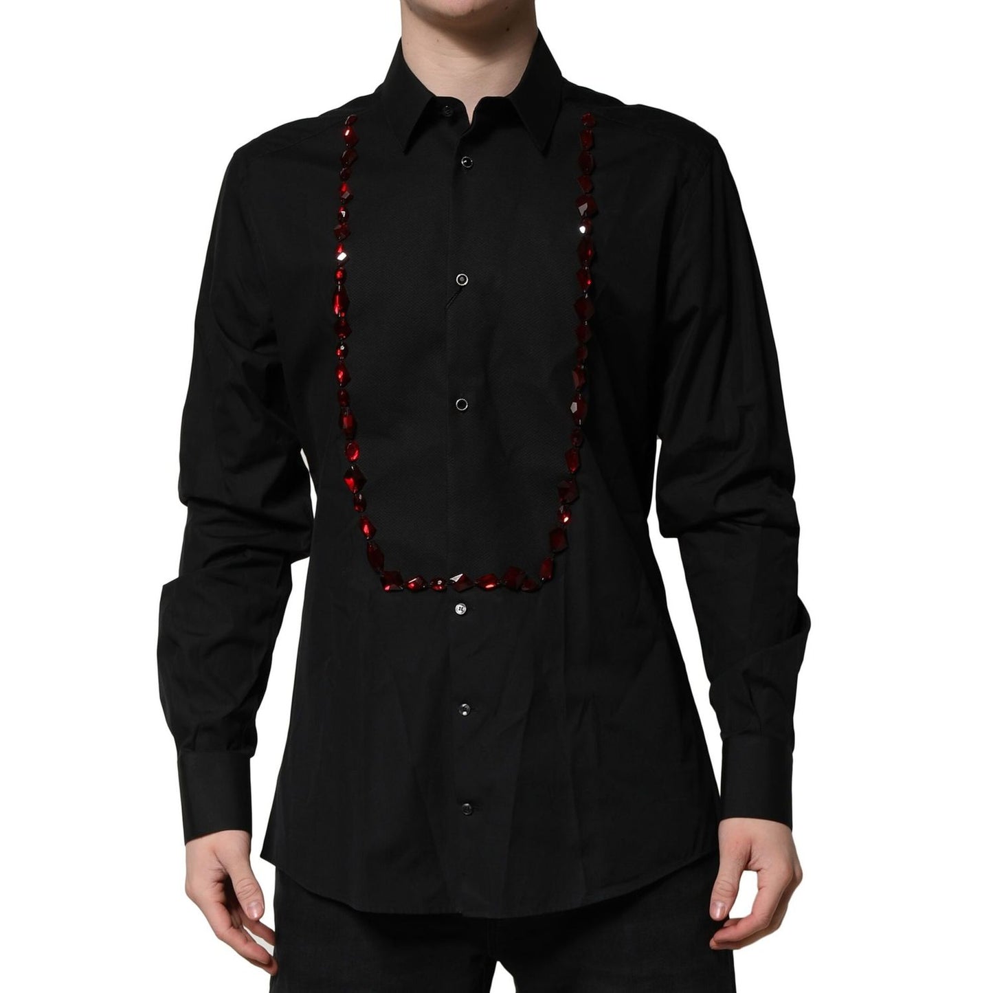 Dolce & Gabbana Black Crystal GOLD Formal Men Dress Shirt