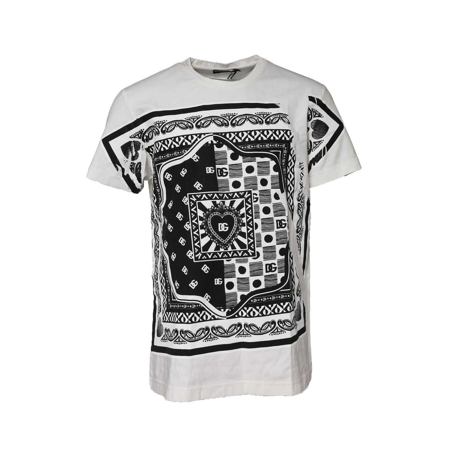 Dolce & Gabbana White Bandana Cotton Men Crew Neck T-shirt