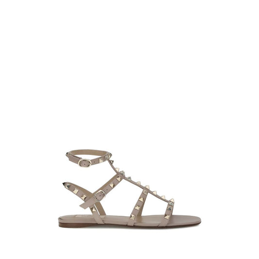 Valentino Garavani Gray Calf Leather Bos Taurus Flat Sandals