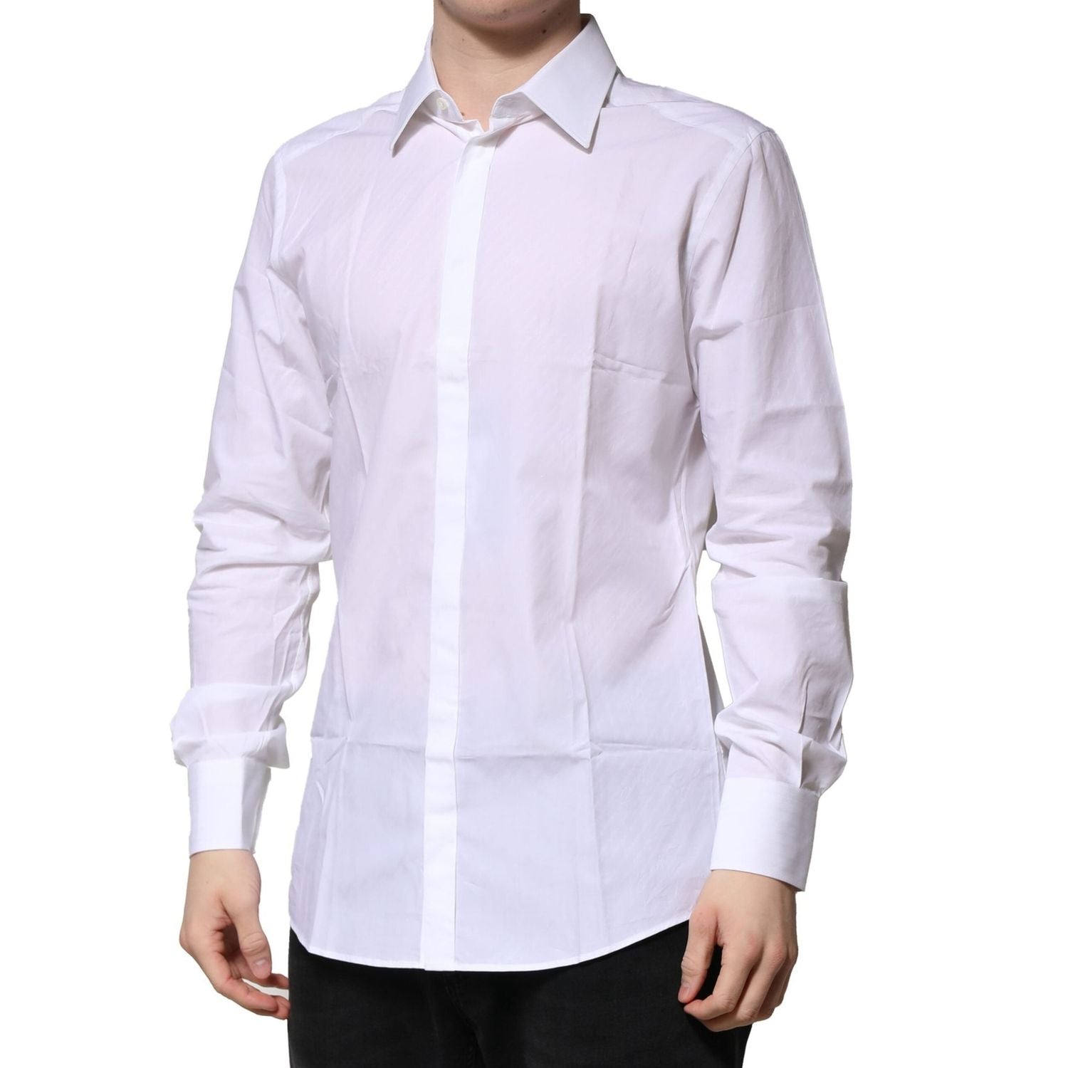 Dolce & Gabbana White Cotton GOLD Long Sleeves Formal Shirt