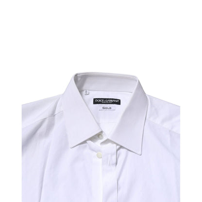 Dolce & Gabbana White Cotton Long Sleeves GOLD Formal Shirt