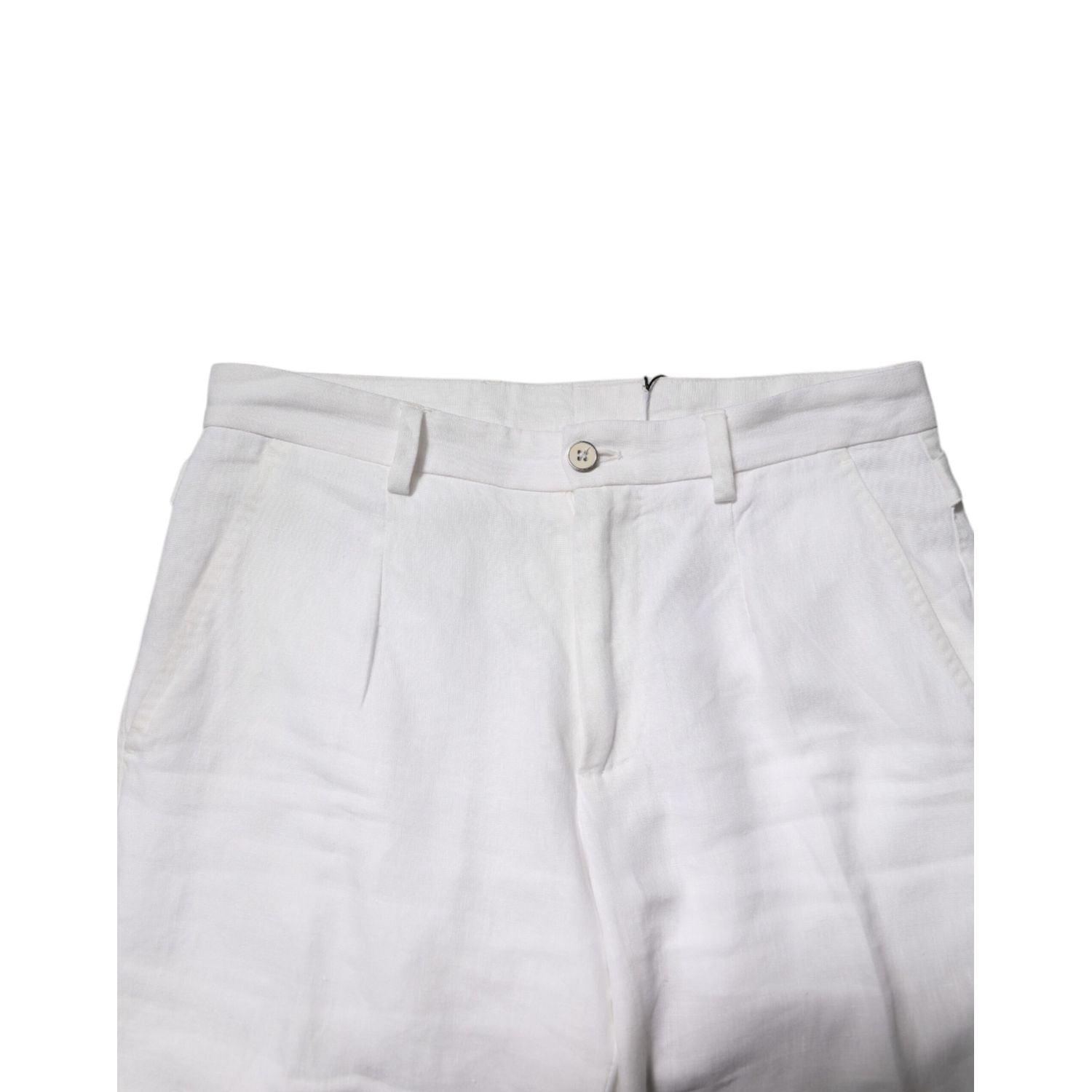 Dolce & Gabbana White Linen Mid Waist Cropped Pants