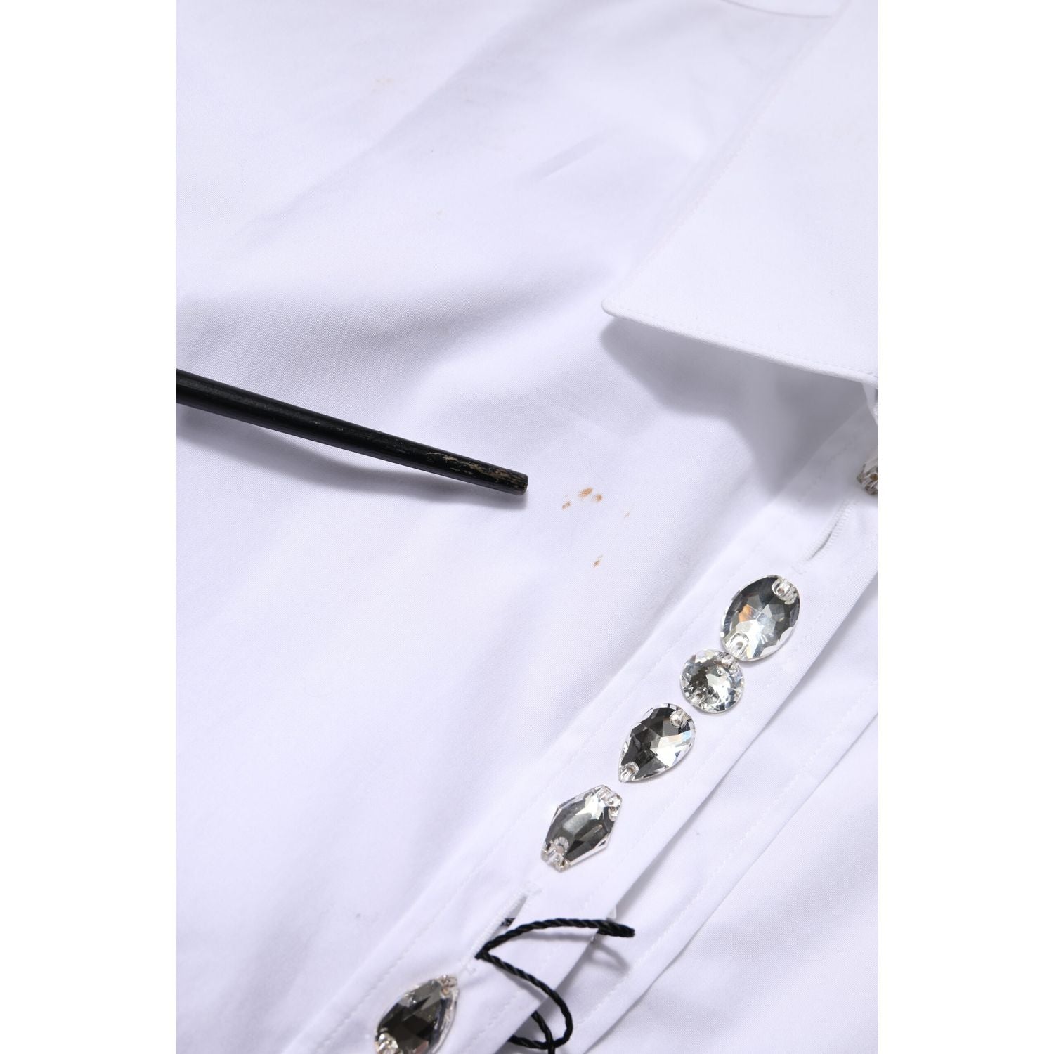 Dolce & Gabbana White Rhinestone Embellish Long Sleeves Top