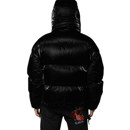 Dolce & Gabbana Black Logo Full Zip Hooded Quilted Jacket