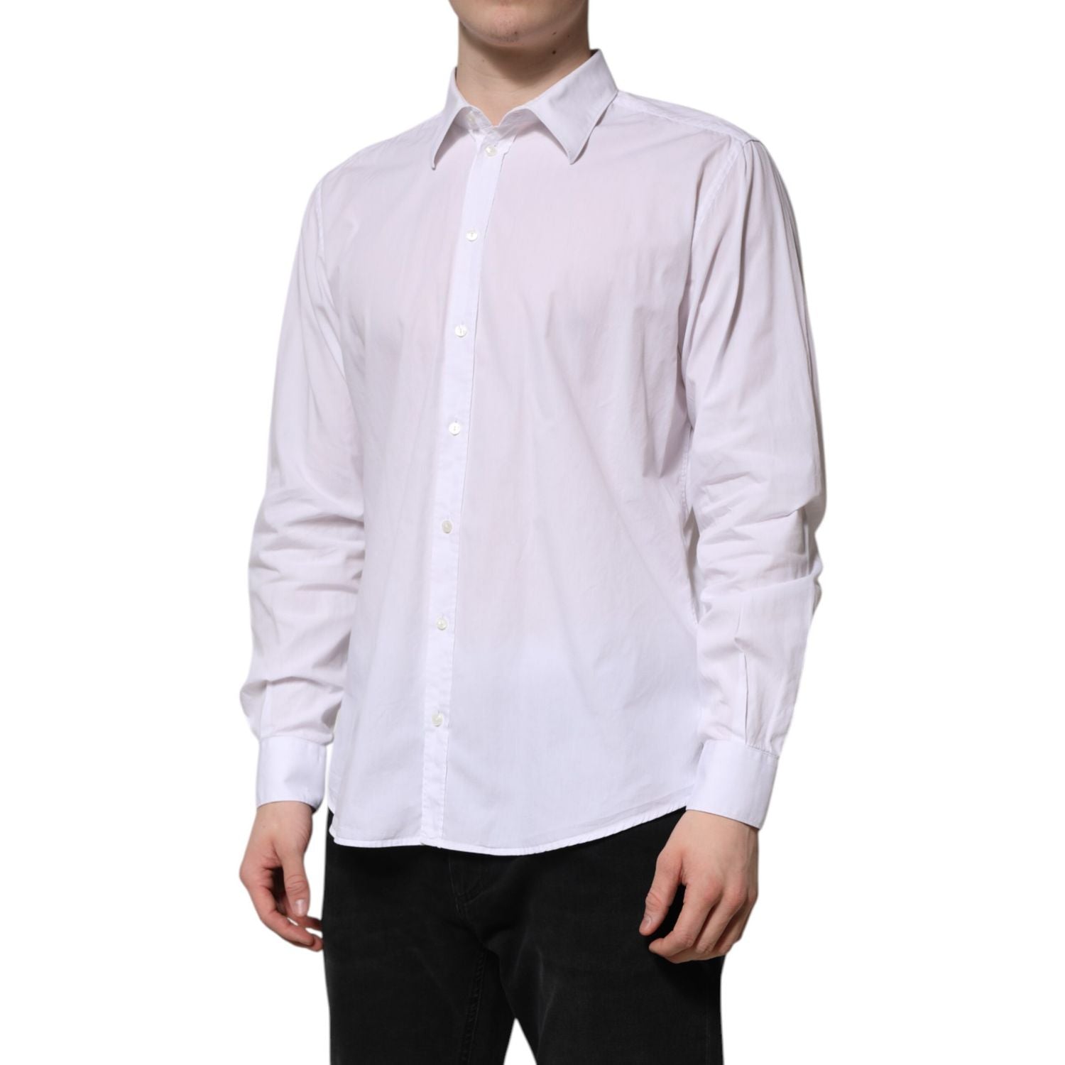 Dolce & Gabbana White Cotton STAFF Long Sleeves Formal Shirt