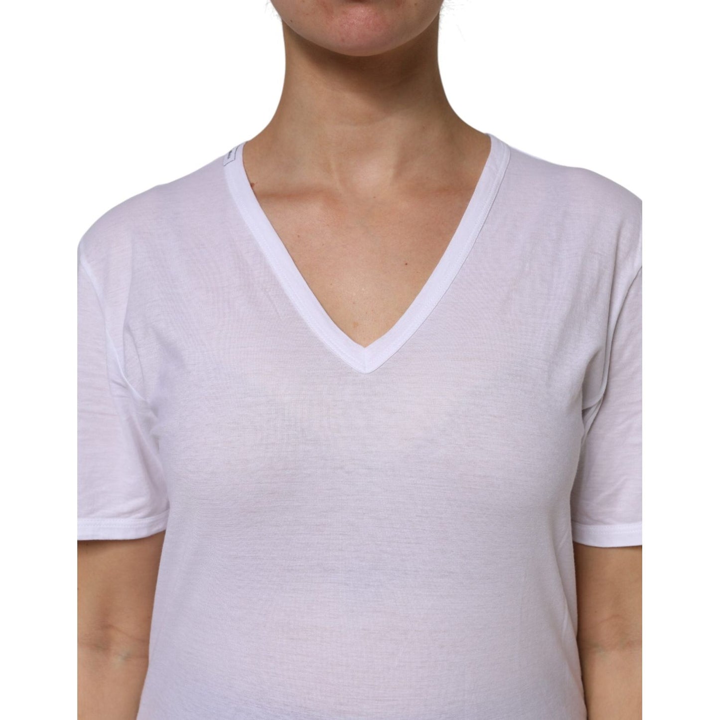 Dolce & Gabbana White Cotton Short Sleeves V-Neck Top T-shirt