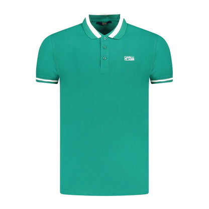 Cavalli Class Green Cotton Men Polo Shirt