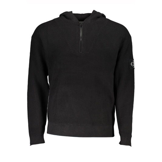 Calvin Klein Black Cotton Men's Sweater Hooded Half Zip