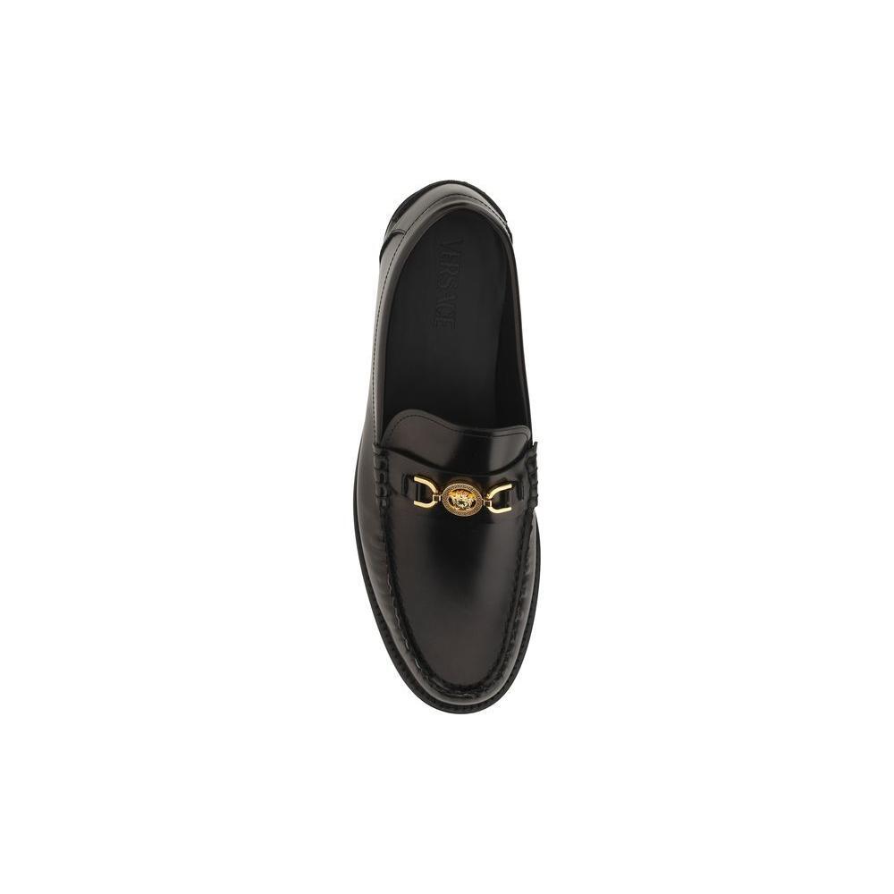 Versace Black Calf Leather Bos Taurus Slip-On Loafers