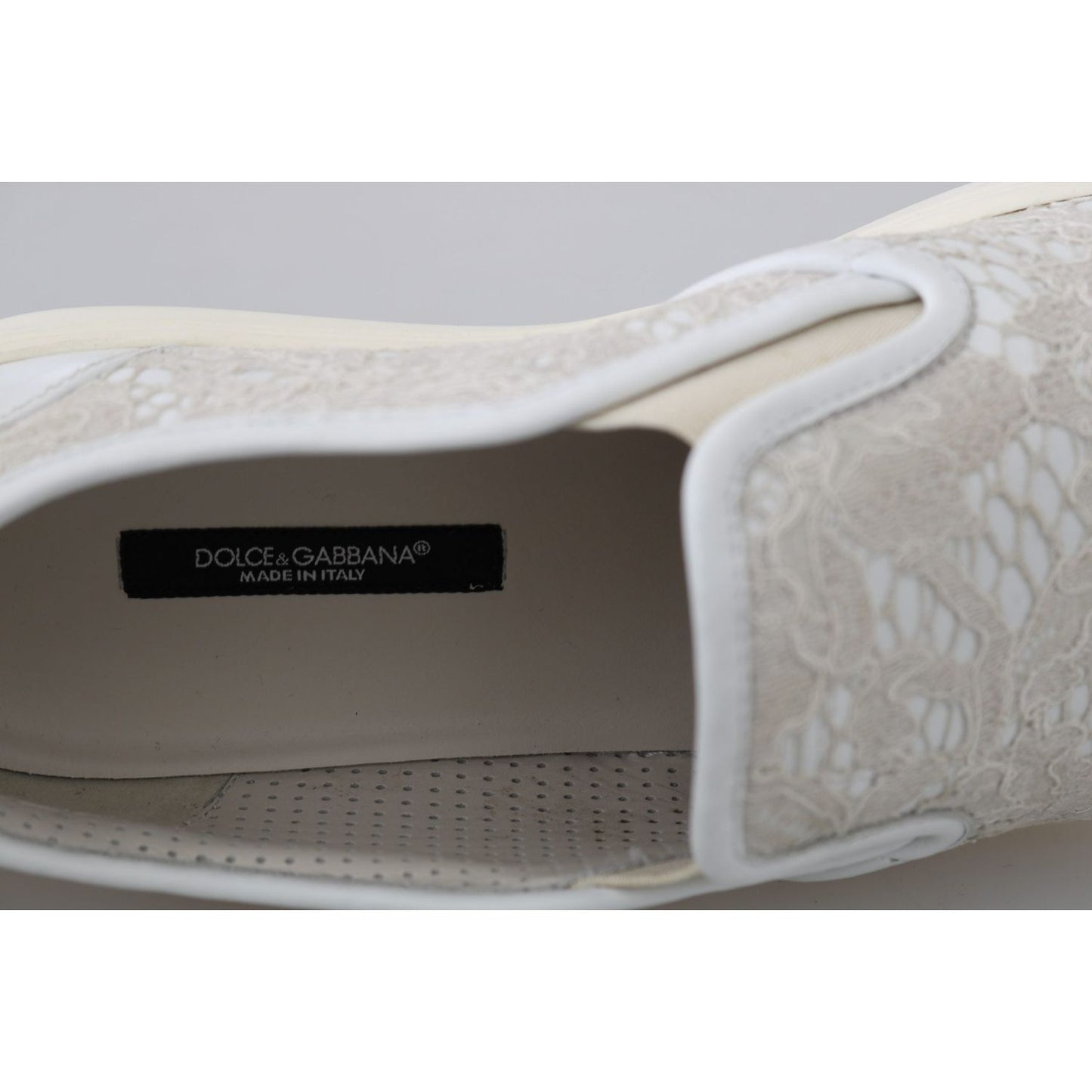 Dolce & Gabbana White Leather Lace Slip On Loafers Shoes