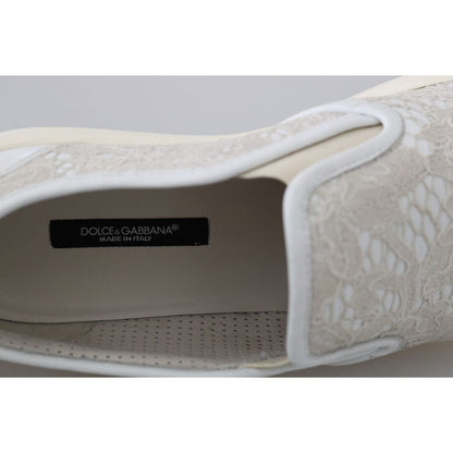 Dolce & Gabbana White Leather Lace Slip On Loafers Shoes