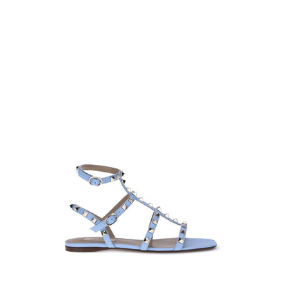 Valentino Garavani Light Blue Calf Leather Bos Taurus Flat Sandals
