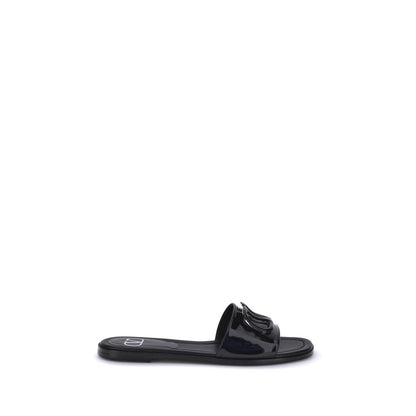 Valentino Garavani Black Calf Leather Bos Taurus Flat Sandals