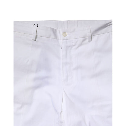 Dolce & Gabbana White Cotton Straight Logo Men Pants