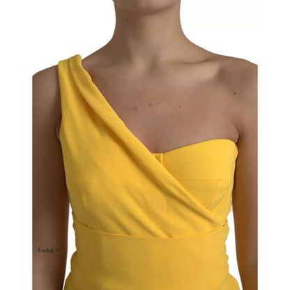 Dolce & Gabbana Yellow One Shoulder Side Slit Sheath Dress