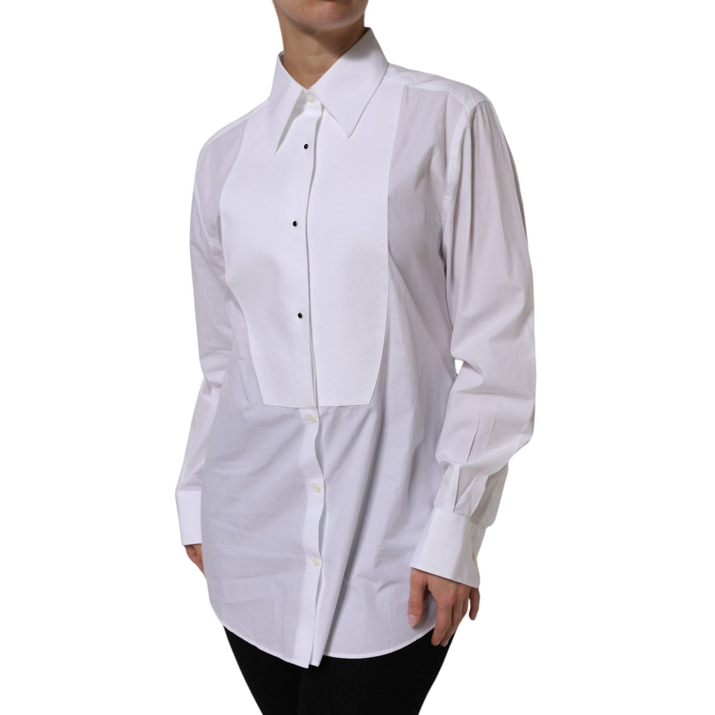 Dolce & Gabbana White Cotton Long Sleeves Collared Top Shirt