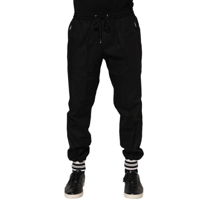Dolce & Gabbana Black Cotton Logo Tape Men Jogger Pants