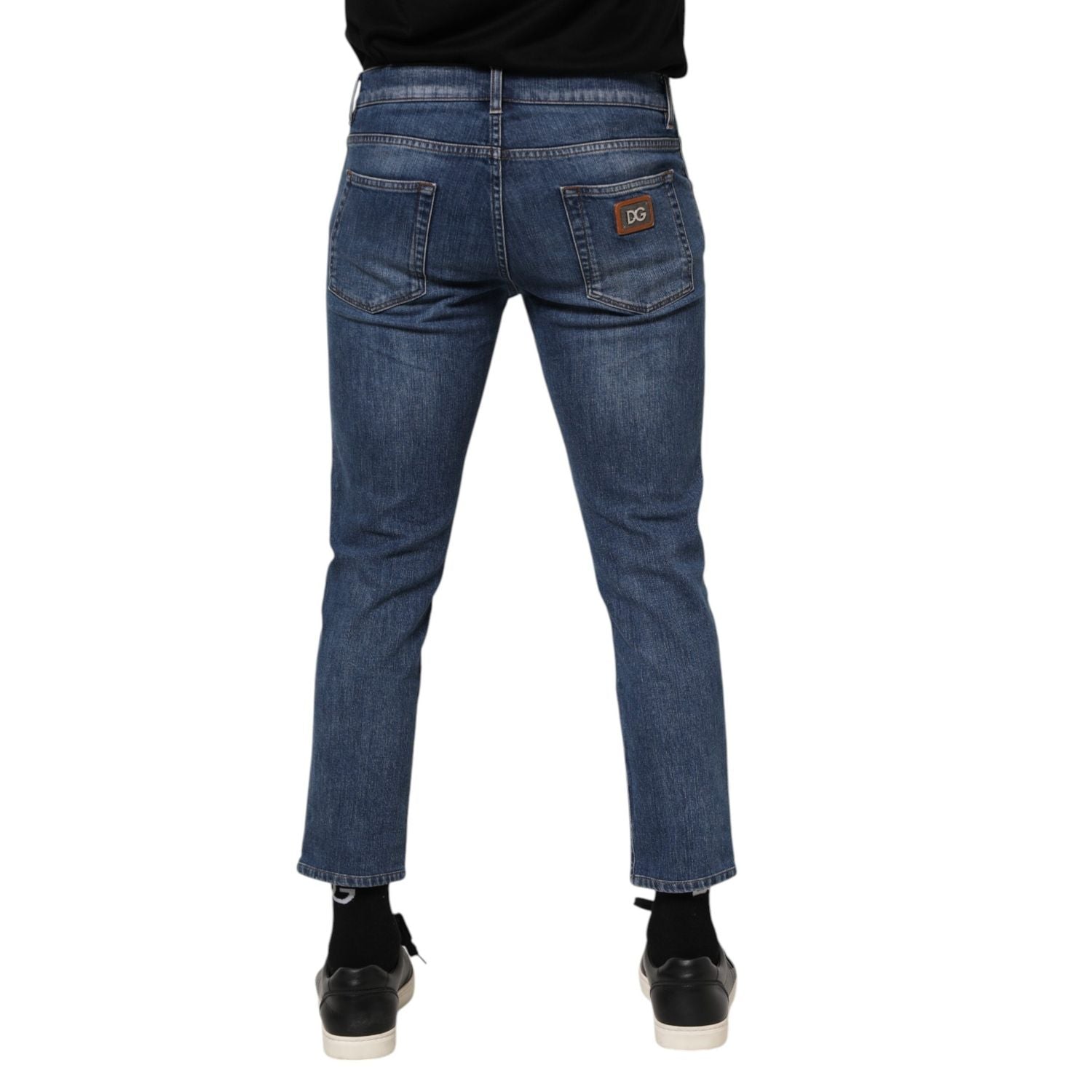 Dolce & Gabbana Blue Cotton Logo Plaque Denim Jeans