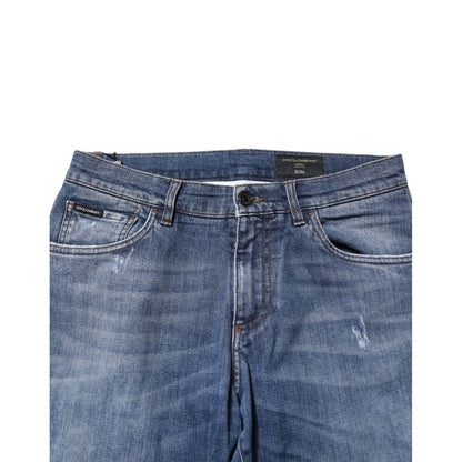 Dolce & Gabbana Blue Cotton Logo Plaque Denim Jeans