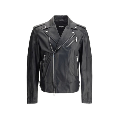 Dsquared² Black Calf Leather Bos Taurus Biker Jacket
