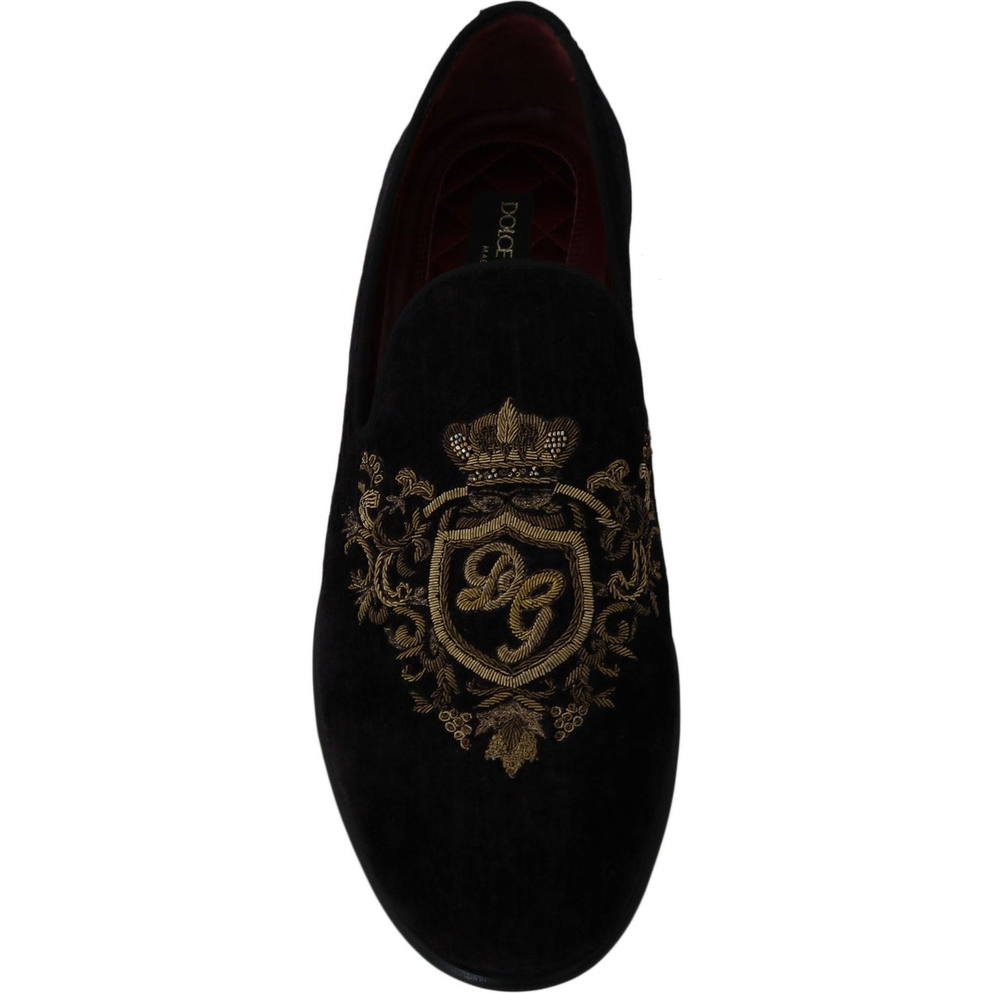 Dolce & Gabbana Elegant Black Loafers with Gold Crown Embroidery Dolce & Gabbana