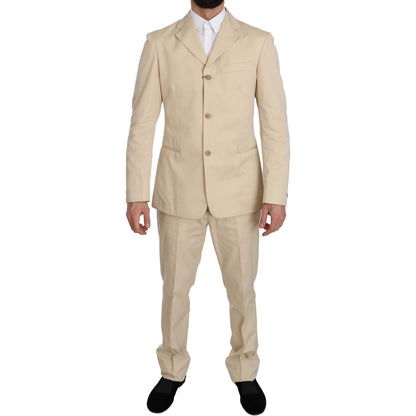 Romeo Gigli Two Piece 3 Button Beige Cotton Solid Suit