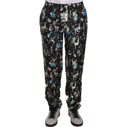 Dolce & Gabbana Black Musical Instrument Sleepwear Pants