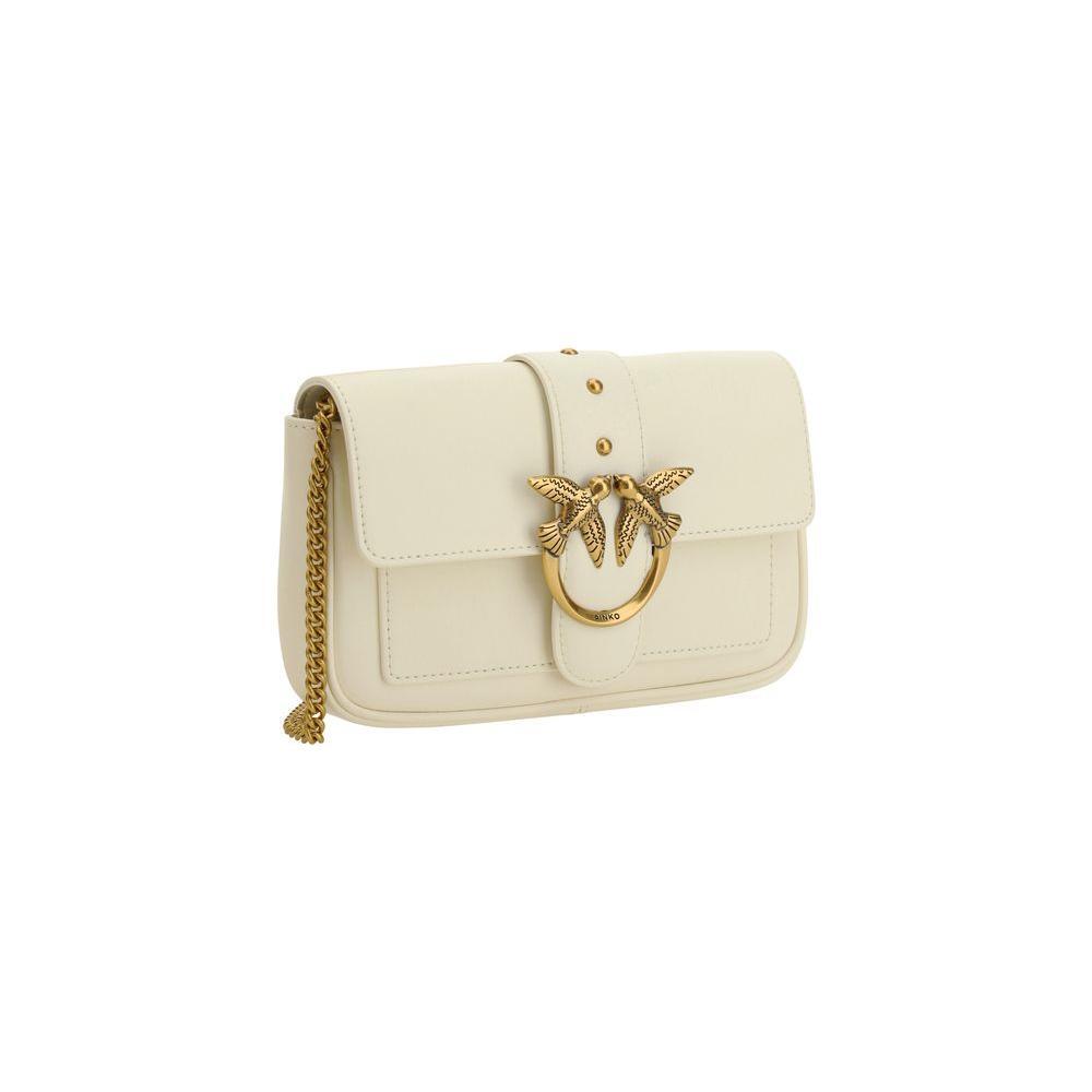 PINKO White Calf Leather Bos Taurus Shoulder Bag