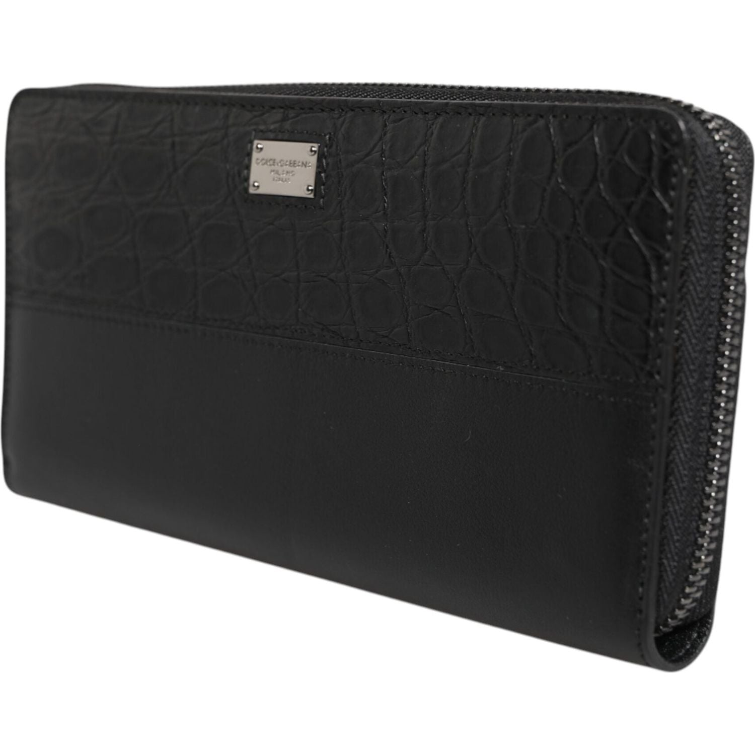 Dolce & Gabbana Black Leather Logo Plaque Zip Around Continental Wallet