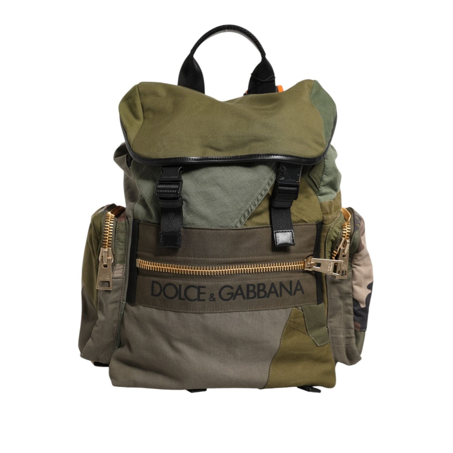 Dolce & Gabbana Military Green Patchwork Rucksack Backpack Bag