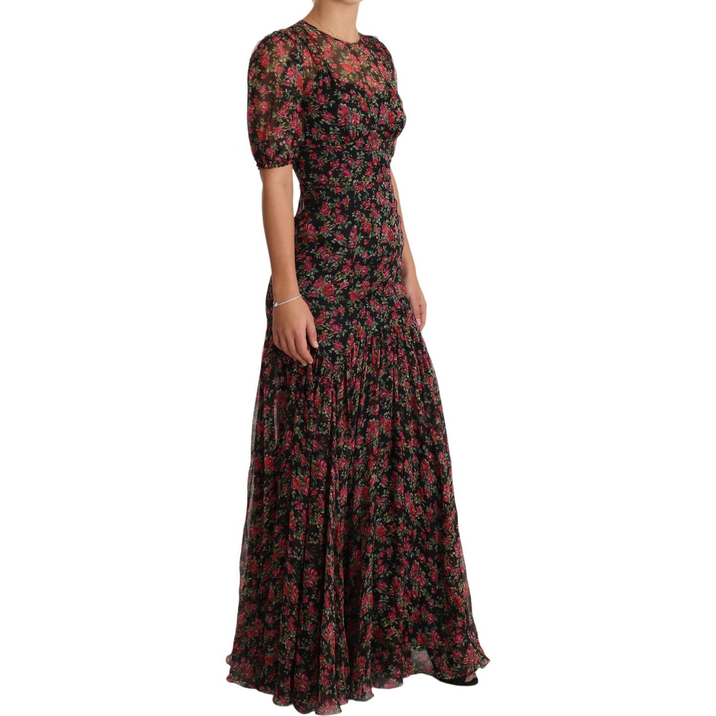 Dolce & Gabbana Black Floral Roses A-Line Shift Gown Dress