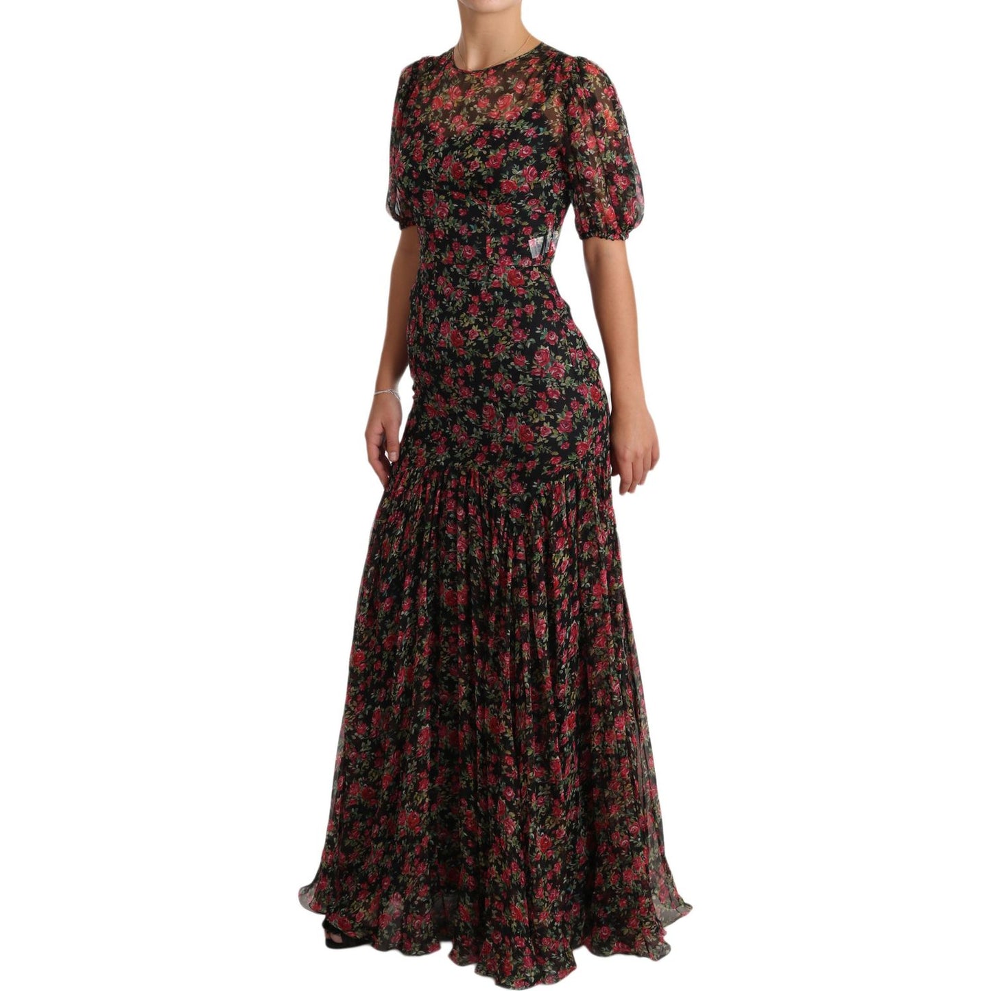 Dolce & Gabbana Elegant Black Silk Floral A-Line Gown Dolce & Gabbana