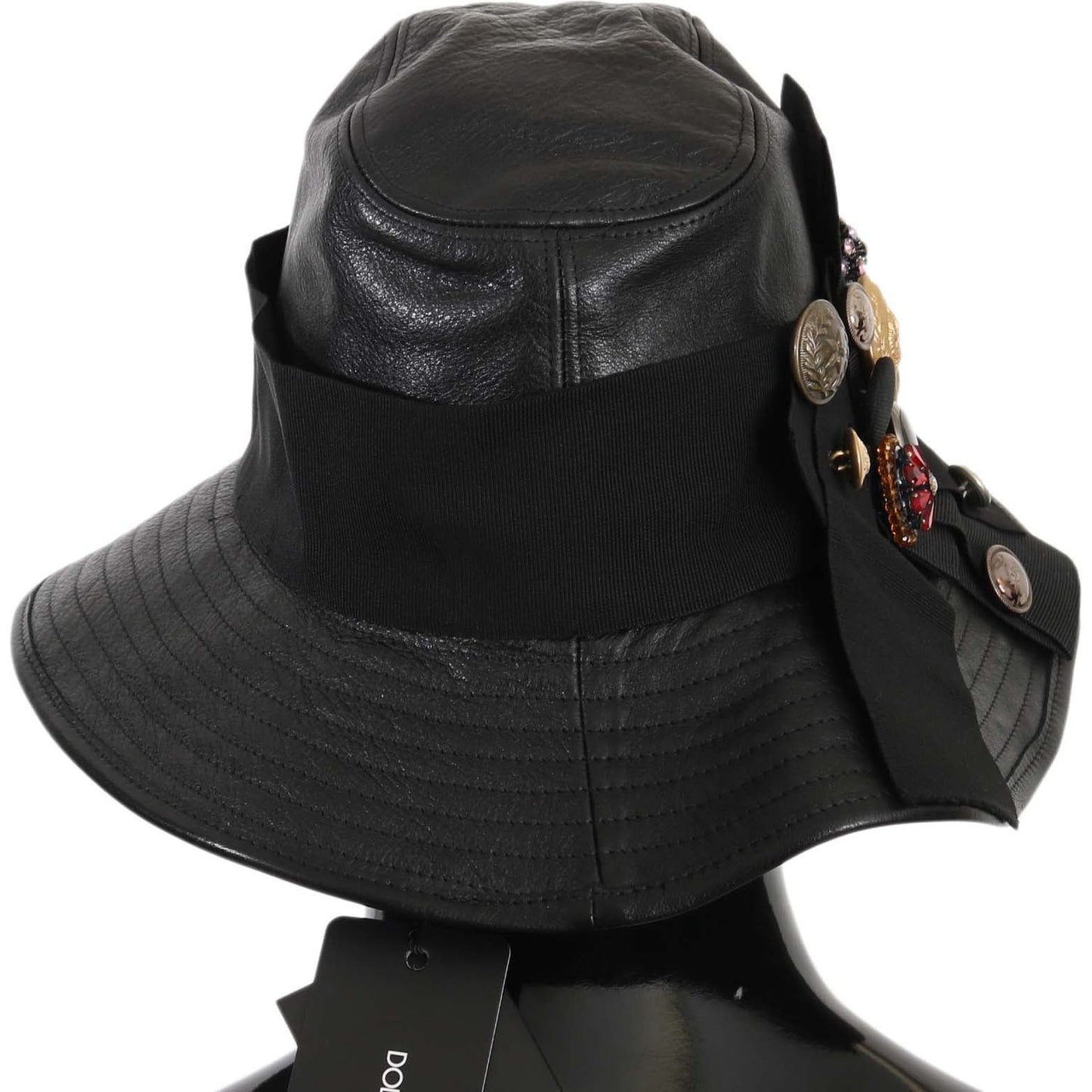 Dolce & Gabbana Elegant Black Leather Cloche Cap Hat Dolce & Gabbana