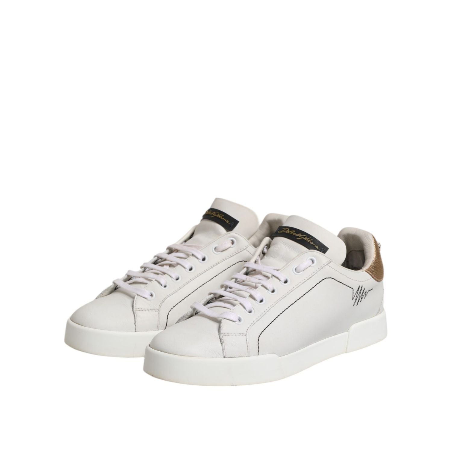 Dolce & Gabbana White Gold Leather Low Top Sneakers Shoes
