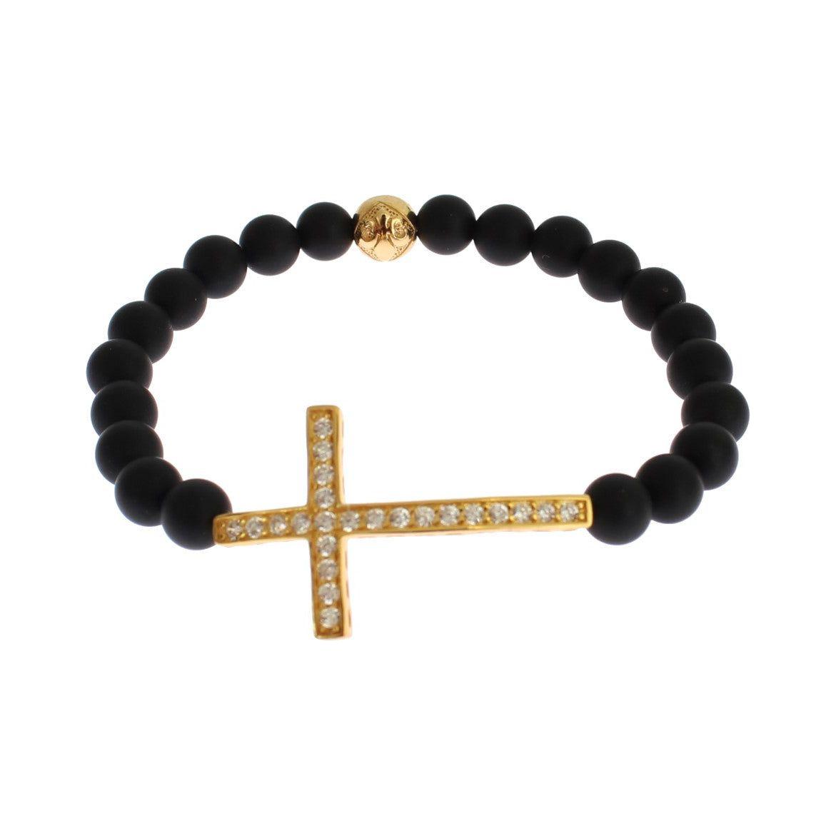 Nialaya Chic Matte Onyx Bead & CZ Diamond Cross Bracelet Bracelet Nialaya