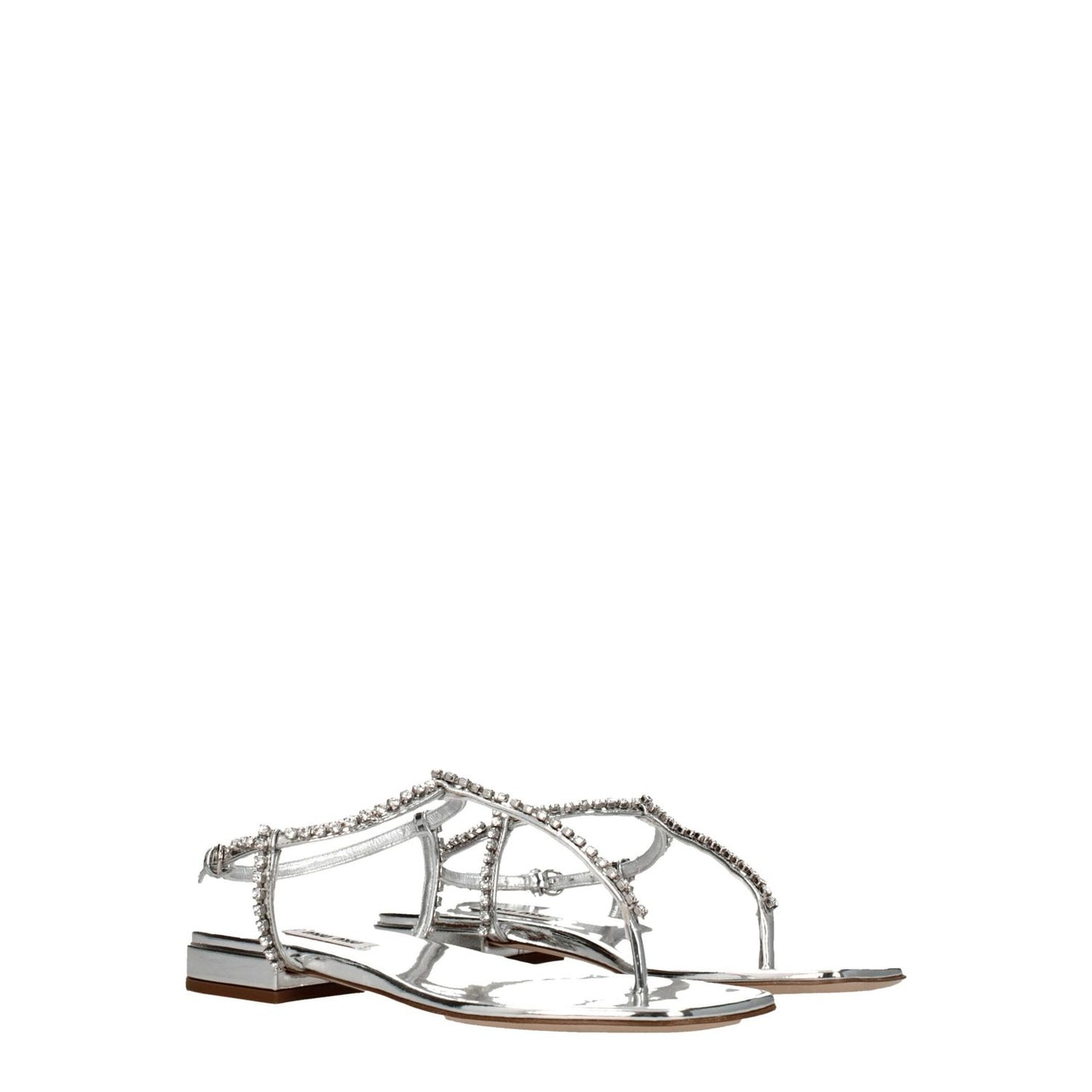 Miu Miu Gray Leather Flip-Flop Sandals