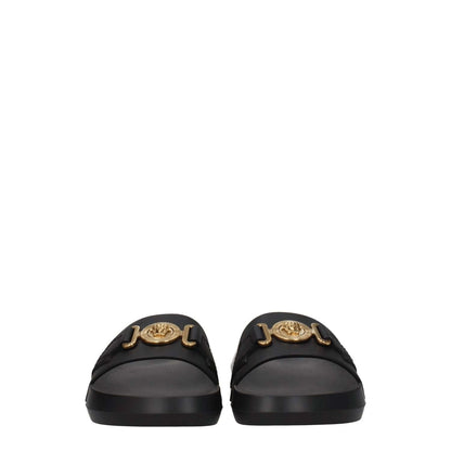 Versace Black Leather Slippers 1728,75667636384,Black,EU35/US5,EU36/US6,New with tags,Sandals - Shoes,Shoes,Slippers - Sandals - Shoes,Versace,Women