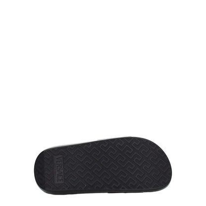 Versace Black Leather Slippers 1728,75667636384,Black,EU35/US5,EU36/US6,New with tags,Sandals - Shoes,Shoes,Slippers - Sandals - Shoes,Versace,Women