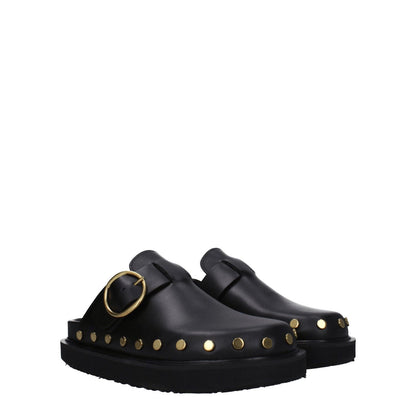 Isabel Marant Black Leather Slippers