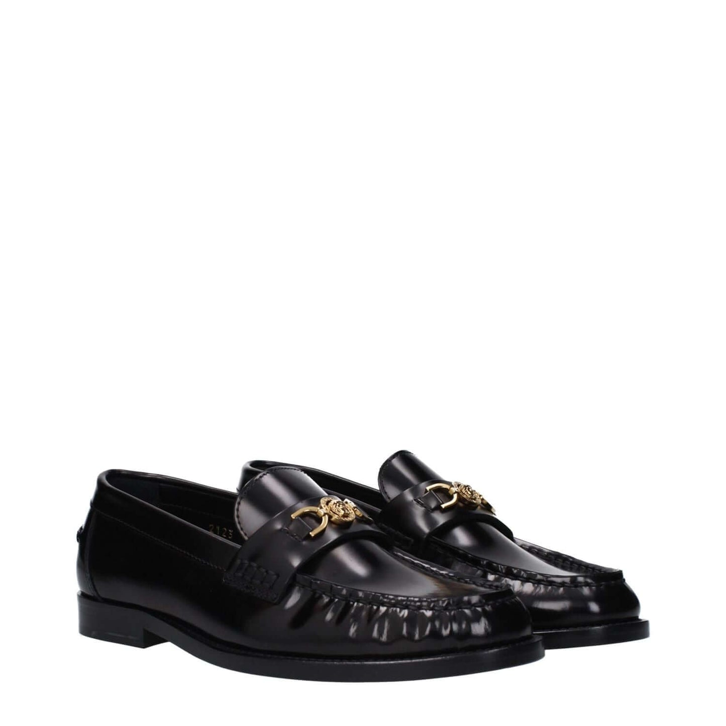 Versace Black Leather Slip-On Loafers 1728,75667636384,Black,EU36.5/US6.5,EU36/US6,EU37/US7,EU38.5/US8.5,EU39.5/US9.5,EU39/US9,Loafers - Shoes,New with tags,Shoes,Slip-On Loafers - Loafers - Shoes,Versace,Women