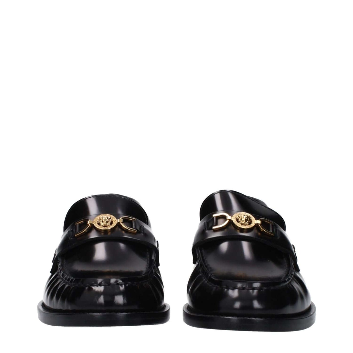 Versace Black Leather Slip-On Loafers 1728,75667636384,Black,EU36.5/US6.5,EU36/US6,EU37/US7,EU38.5/US8.5,EU39.5/US9.5,EU39/US9,Loafers - Shoes,New with tags,Shoes,Slip-On Loafers - Loafers - Shoes,Versace,Women