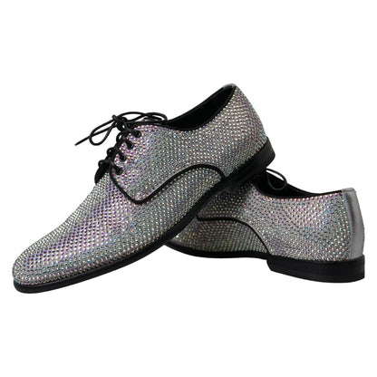Dolce & Gabbana Silver Leather Rhinestones Derby Shoes