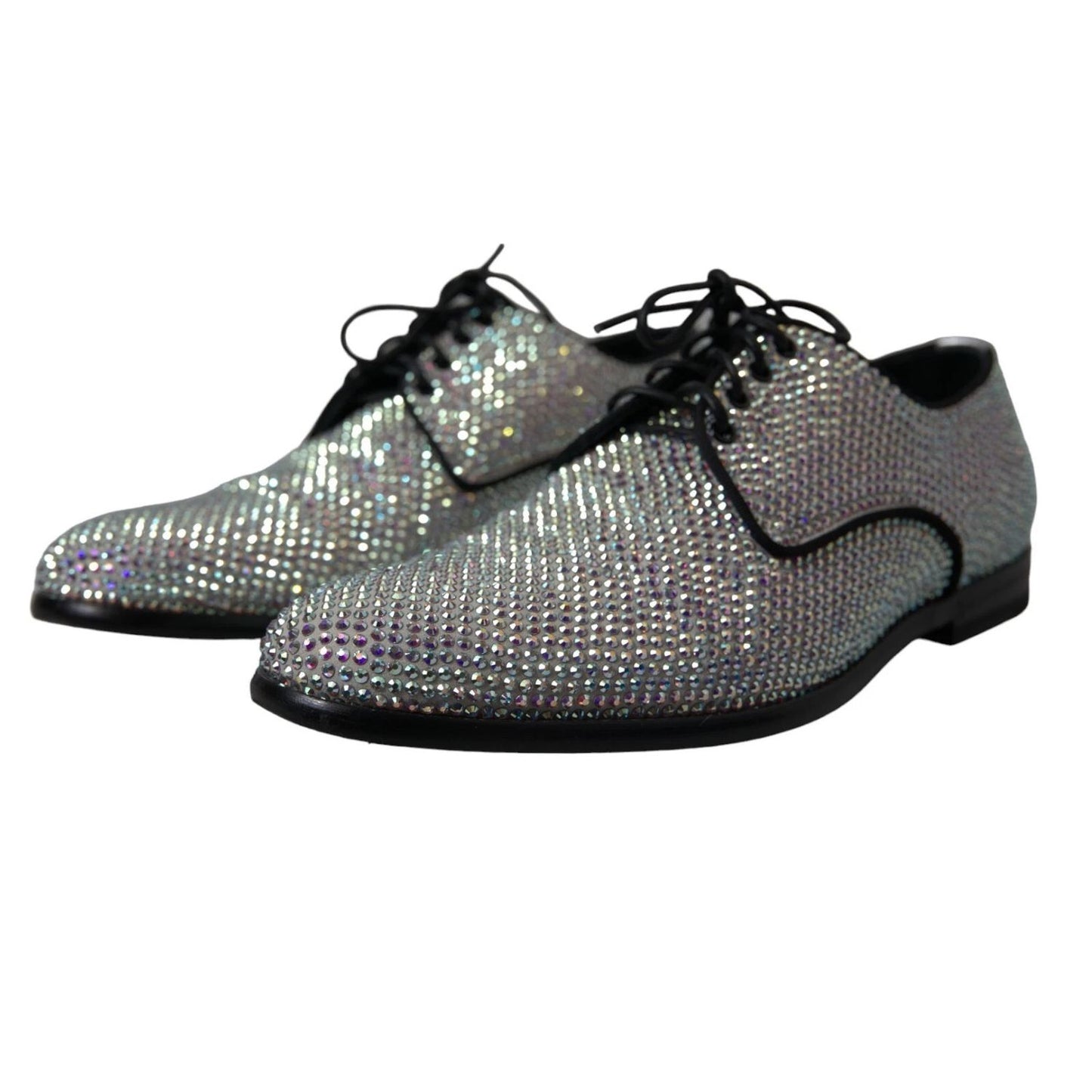 Dolce & Gabbana Silver Leather Rhinestones Derby Shoes
