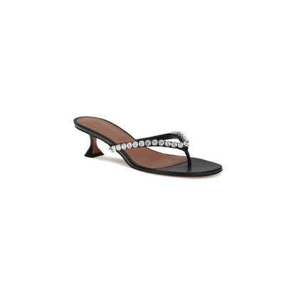 Amina Muaddi Black Calf Leather Bos Taurus Flip-Flop Sandals